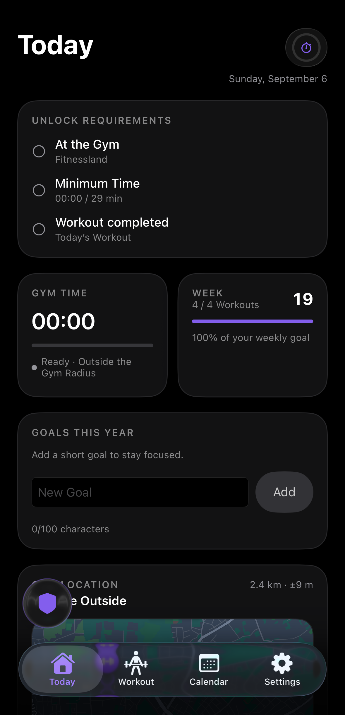Gym2Scroll Today view with unlock requirements and workout progress